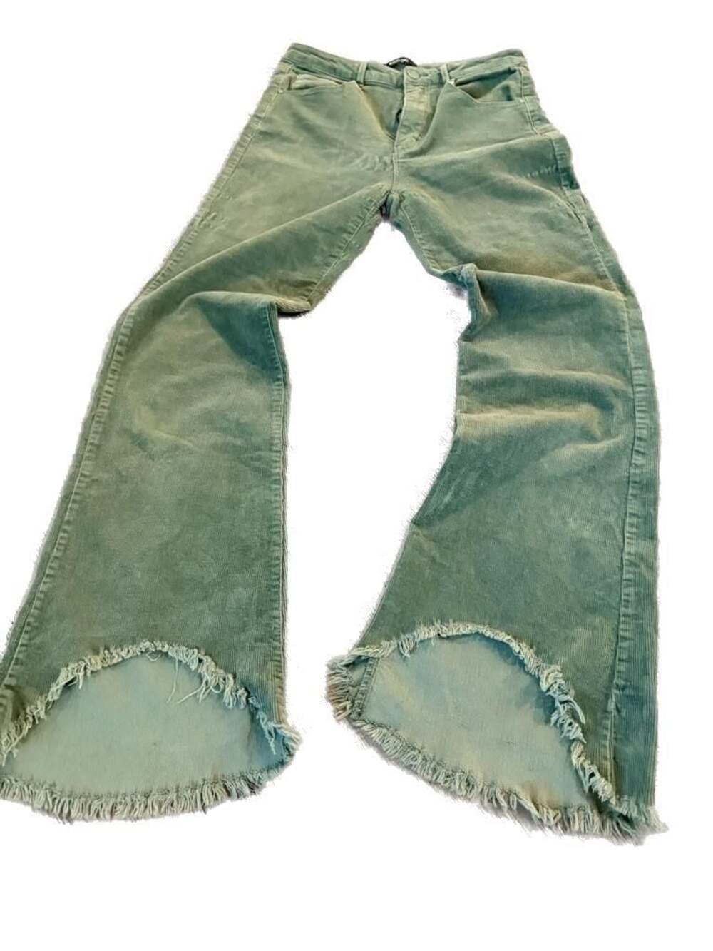 Ur an vintage Green Corduroy High-Rise Flare Pants with Frayed Hem Size 30